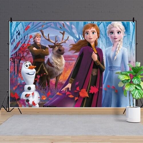 125x80cm Frozen 2 Party Backdrops Curtain Photobooth Backdrop Cloth Childrens Birthday Party Wall Decorations Backdrop Stand