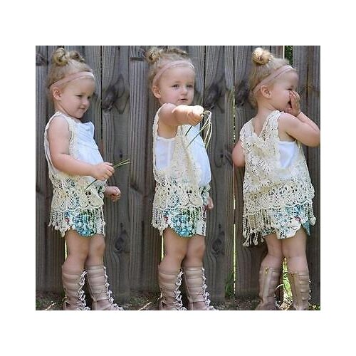 2016 Summer waistcoat for Kids casual vest girls White Beige One Piece Clothes Sleeveless Tassel Vest for 2-6 years