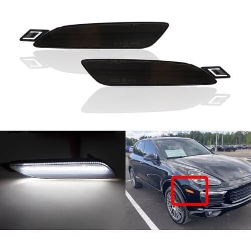 2x Smoked Front White Led Side Marker Lights For Porsche Cayenne Gen 958 2015-2018 Replace OEM: 7P5.945.127 & 7P5.945.128