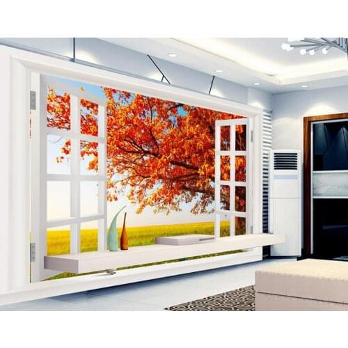 3d room wallpaper landscape Autumn scenery outside the window fashion 3D TV backdrop 3d mural paintings