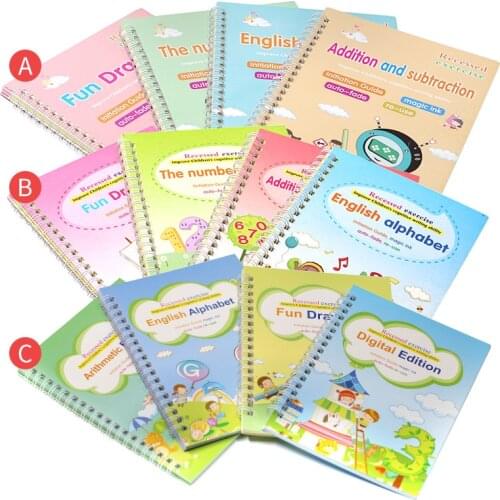 4 Books/Set Magic Calligraphy Handwriting Copybook Set Art Book Baby Copybook For Calligraphy Writing Kids English Alphabet Toys