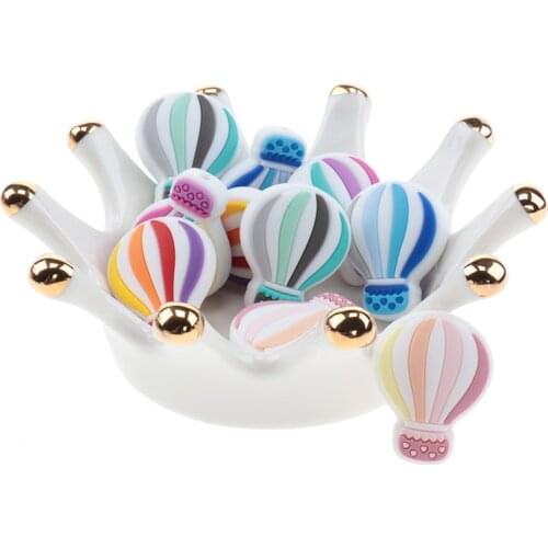 50PCS Teether Silicone Beads Hot Air Balloon Shape For Pacifier Chain Chewing DIY Teething Toys Silicone Baby Teether BPA Free