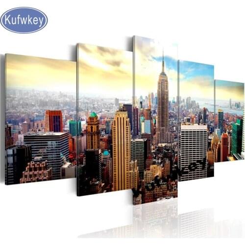 5 pcs diamond embroidery New York City building Scenery cross stitch full square Round 5d diamond painting mosaic picture decor