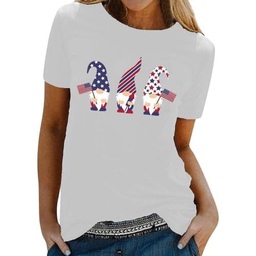 White Shirts And Tops 2021 Summe Plus Size Clothes Womens Sexy Fashion Shirt Casual Short-sleeved Independence Day Print Tops