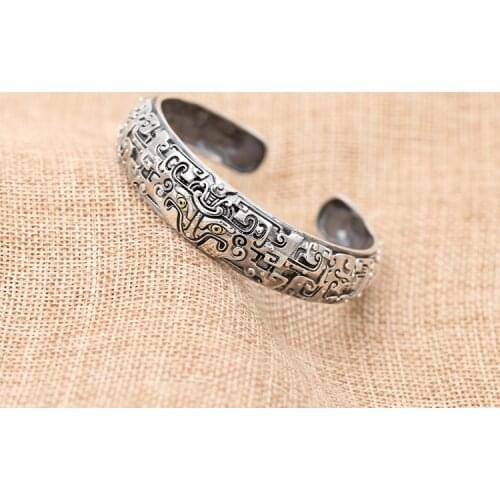 Soild 925 Sterling Silver men women Mythical Animal Bangle Cuff Bracelet A3173