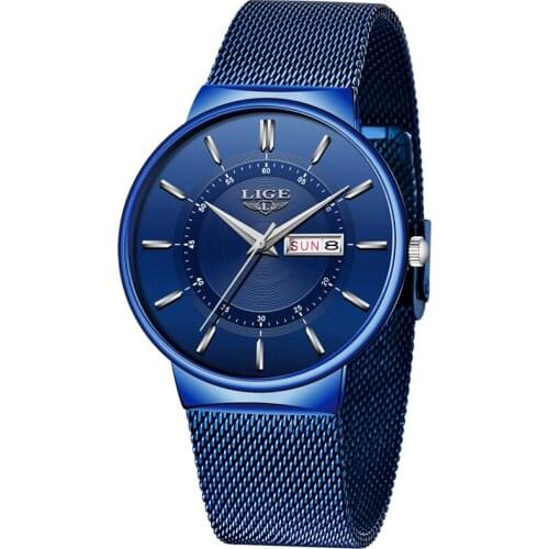 2020 New Blue Quartz Clock LIGE Mens Watches Top Brand Luxury Watch For Men Simple All Steel Waterproof Wrist Watch Reloj Hombre