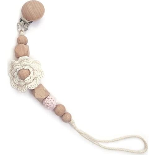 Baby Teething Soother Clip Crochet Beads Pacifier Chain Cotton Woven Flower DIY Dummy Nipple Holder Leash Strap Shower Gifts