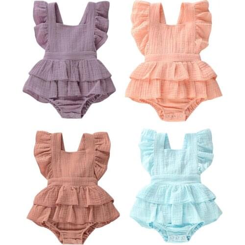 Baby Bodysuit 2019 Newborn Baby Girl Clothes Ruffle Cotton Solid Sleeveless Bodysuit Jumpsuit Outfit Set