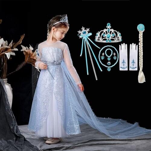 Snow Queen White Elsa Princess Fantasy Long Dress for Girl Frozen Elza Cosplay Costume Kids Prom Birthday Party Children Clothes