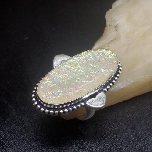 Gemstonefactory Jewelry Big Promotion Single Unique 925 Silver Elegant Dichroic Glass Oval Women Men Gifts Rings 8.5# 20212569