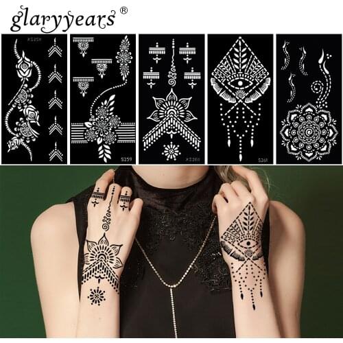 Glaryyears 6 Pieces/Set Hot Henna Stencil Lace Pattern Paste Drawing Lady Hand Body Art Tattoo Stencil Sexy Product Waterproof