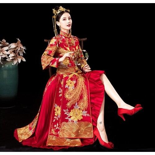 Chinese Style Bride Clothing High Quality Embroidery Marriage Set Cheongsam Toast Clothing Female New Wedding Dress
