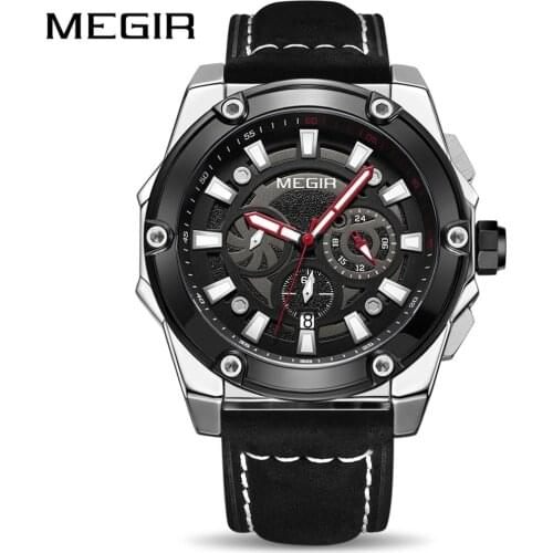 MEGIR New Fashion Mens Luxury Business Waterproof Leisure Sports Quartz Belt Watches Multifunctiona Relogio Masculino 2122