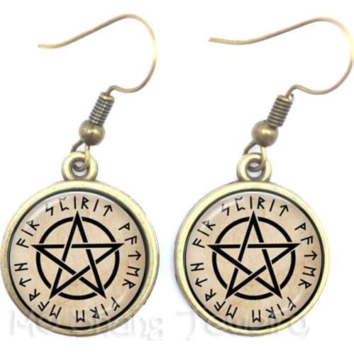 Trendy Pentacle Earrings Glass Cabochon Wicca Pagan Gothic Pentagram Fashion Jewelry Keep Talisman And Treatment Of Injury