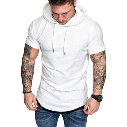 Mens Bamboo Hooded T-shirt Fashion Leather Tag Short-Sleeve round Collar T-shirt Mens Hoodie