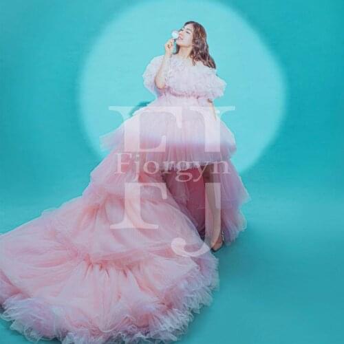 Soft Tulle Light Pink Off Shoulder Ball Gown Formal Dresses Sweet 16 Birthday Party Gowns High Low Prom Gown vestido de 15 anos