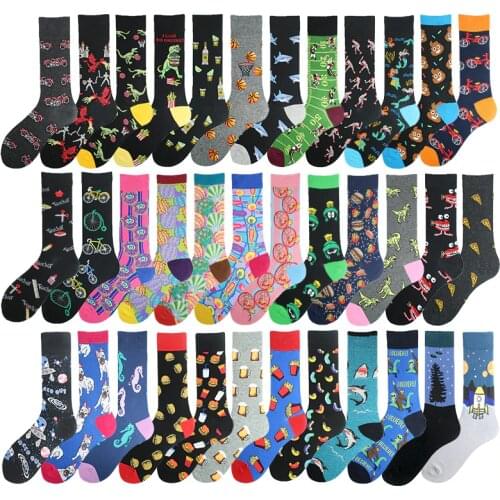 Men Big Size Happy Funny Socks Cotton Wedding Dinosaur Hamburg Pizza Beer Crew Socks Man Unisex Chaussette Homme Divertido Gifts