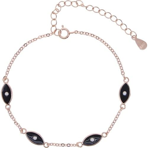 New 925 sterling silver Bracelets Turkish Evil Eye Charm Bracelet Hip Hop Adjustable Link Black Enamel Delicate Chain for Women