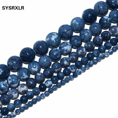 Wholesale New Deep Blue Natural Stone For Jewelry Making DIY Bracelet Necklace 4 / 6 / 8 / 10 / 12MM 15.5 "Strand Free Delivery