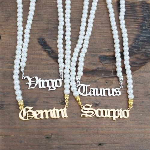 Imitation Pearl Necklace 12 Zodiac Necklace For Women Gold Leo Capricorn Gemini Aries Aquarius Letter Choker Necklaces BFF