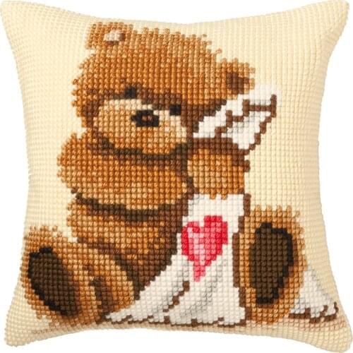 DIY Cross Stitch Cushion Popcorn Goodnight Needlepoint Kits Printed Canvas Chunky Yarn Cross-stitch Pillow Case Arts & Crafts