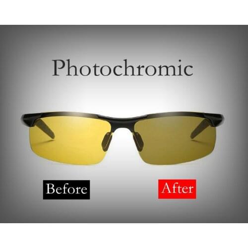 Polarized Photochromic Semi-Rimless Sunglasses Driver Rider Night Vision Goggle Chameleon Change color Glasses Men Women 8177