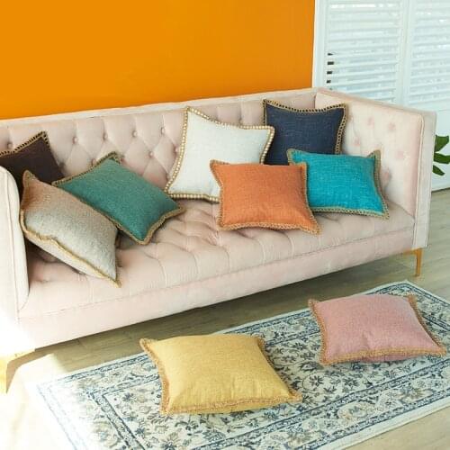 Nordic Simple Plain Dyed Pure Colors Linen Pillowcase Linen Threads Sewing Edge Binding Sofa Cushion Covers Couch Throw Pillows