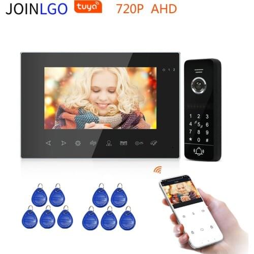 Wired 720P AHD Tuya Smart Wi-Fi Video Door Phone Doorbell Intercom System Code Keypad RFIC Camera 7 inch Touch Recording Screen