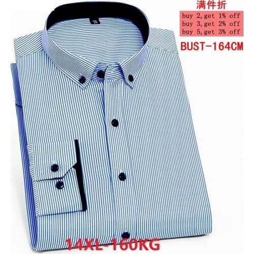 9XL Mens Long Sleeve Lapel Stripe Blue Shirt 11XL 12XL 13XL 14XL Business Casual Office Official Occupation 12 Color