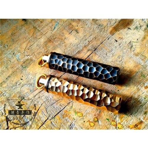 Hand Made Brass Waterproof Pill Capsule Keychain Tools Air-Tight EDC Accessory Case Survival Storage Brass Container Dry Box