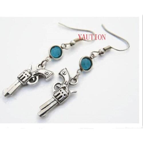 YAUTION Gun Birthstone Earrings, Personalized Revolver Charm,Shooting Gift, Six Shot Earrings, Western Jewelry