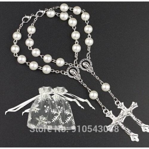 Simplewoo First Communion Gifts Baptism Rosary Party Favors Recuerdos De Bautizo Quinceanera WHITE/SILV, Pack of 12pcs