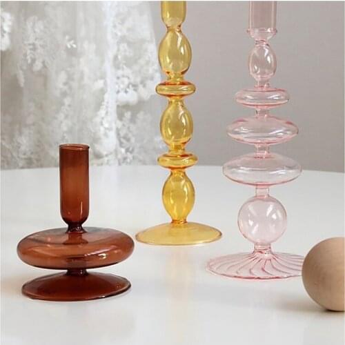 Glass Candle Holder for Decorative Candle Stick Holder Modern Candle Holders Decor for Table Living Room Decoration Flower Vase