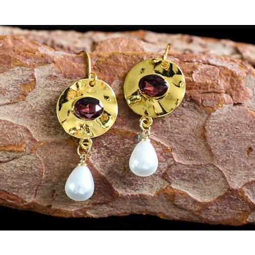 Vintage Bohemia Droplets Imitation Pearl Drop Earrings for Women Luxury Gold Color Purple Rhinestone Earring Party Jewelry Gift