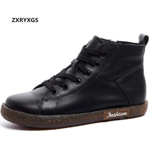 2020 Cross Straps Full Genuine Leather Women Shoes Casual Boots Autumn and Winter Boots Casual Sneakers Flat Warm Women Boots