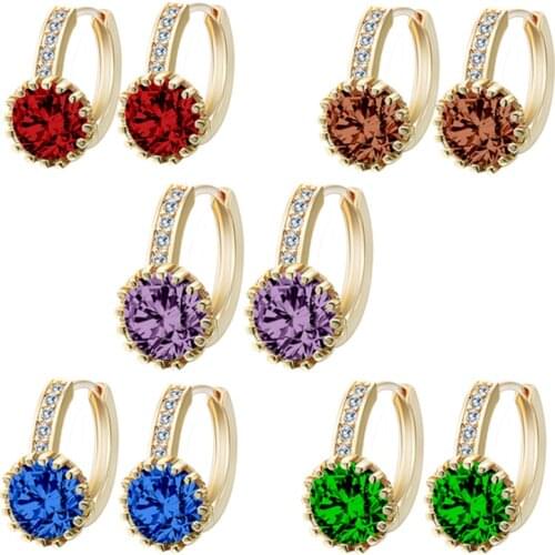 Cxwind Gold Blue Crystal Earrings Fashion Wedding Jewelry Colorful Womens 10KT CZ Zircon Baby Piercing Hoop Earrings Bijoux