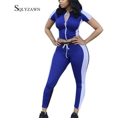 Womens Sexy Bodycon Fitness Stripe Two Piece Jogger Sets Short Sleeve Crop Tops + Pants Matching Biker Suit Outfits Plus Size