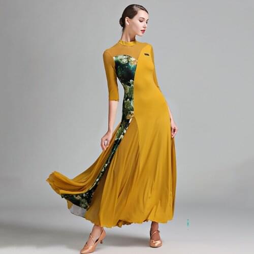 2021 New S7011 Female Latin Dance Dress Women Half Sleeve Floral Patchwork Design Latin Dance Suit Belly Ballroom Performamnce