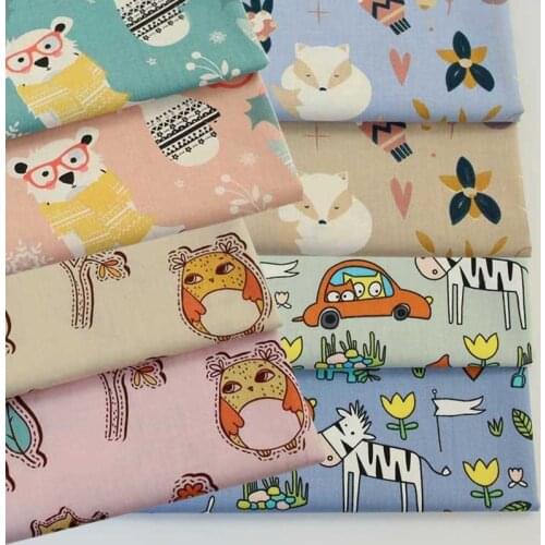 Animal Owl Fox Bear Car 100% Cotton Fabric Diy Baby Dress Patchwork Quilt Cloth Bedding Blanket Home Sheets Pillow Decor Tissus