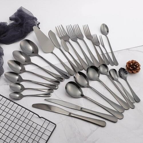 1 Pc Black Dinnerware Mirror Fruit Fork Dinner Knife Dessert Tea Spoon Cutlery Restaurant Service Tableware Flatware Kitchenware
