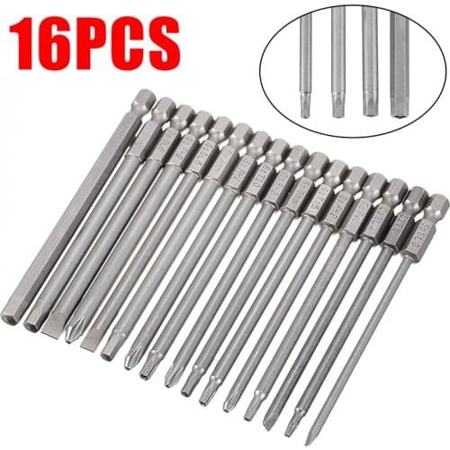 16Pcs/Set Alloy Steel S2 Magnetic Head Hexagon Cross Torx Screwdriver Bit Set Hand Tool Drill Screwdriver Set Bits