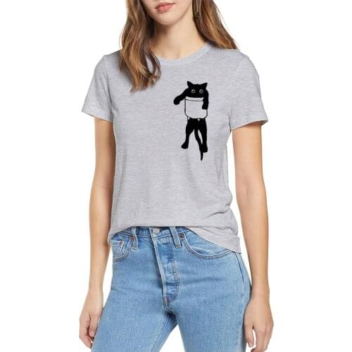 2020 fashion summer 100% cotton loose style Pocket cat printed women t shirt casual short sleeve o-neck funny mens tshirt tee