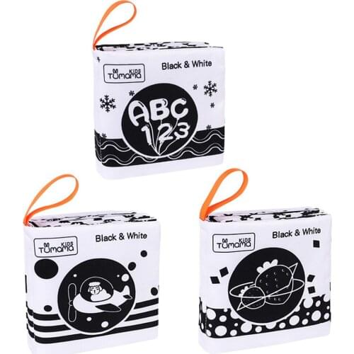 3pcs Baby Cloth Books Early Learning Educational Toys Black White Soft Cloth Development Books Cartoon ABC Fruit Functional