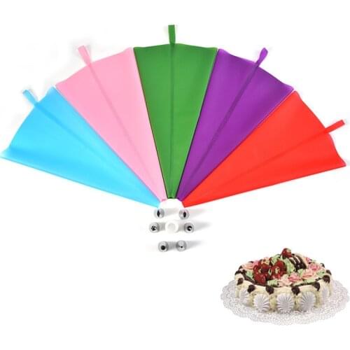 8Pcs Silicone Pastry Bag Tips 6 Stainless Steel Cake Nozzle Reusable Piping Bag Fondant Gadgets Food Grade TPU Cake Decor Tool