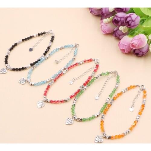 Colorful Korean Fashion Ethnic Bracelet Crystal Glass Heart Beads Bracelets for Women Girls Gift Wristband Bangle Jewelry B370