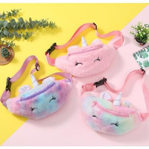 Unicorn Female Waist Bag Kids Fanny Pack Cartoon Plush Women Belt Bag Fashion Travel Phone Pouch Chest Bag