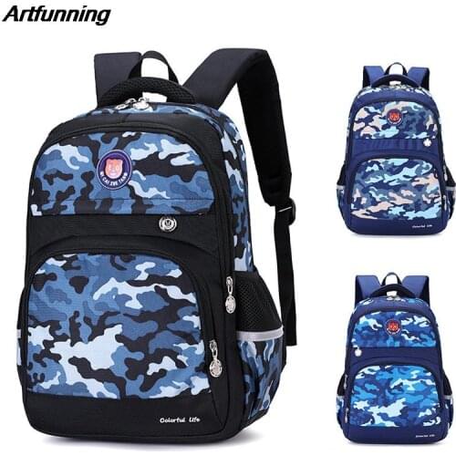 Artfunning Childrens camouflage schoolbag for Teenager Boys double-shoulder Schoolbag maleTravel backpack free shipping