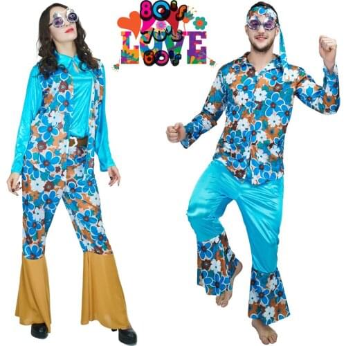 DSPLAY Carnival Flowers Hippie Costume Unisex Adult Funny Colorful Hippie Fancy outfits
