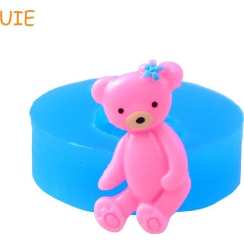 DYL146U 27.3mm Bear with Flower Silicone Mold - Animal Mold Fondant, Cupcake Topper, Cake Decorating, Cookie Biscuit, Resin Clay