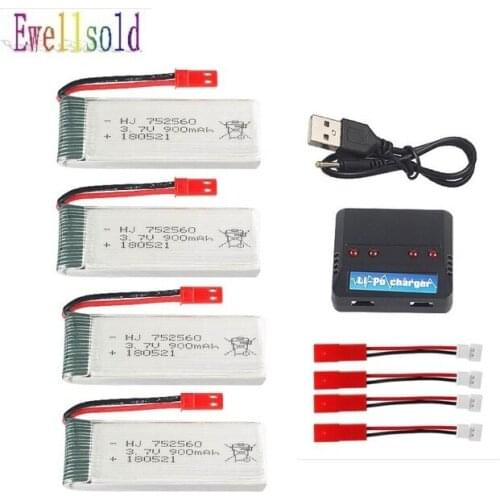 Ewellsold 2pc 3pc 4pc 3.7V 900mAh Lithium battery 25c/ charger box for 8807/8807W RC drone